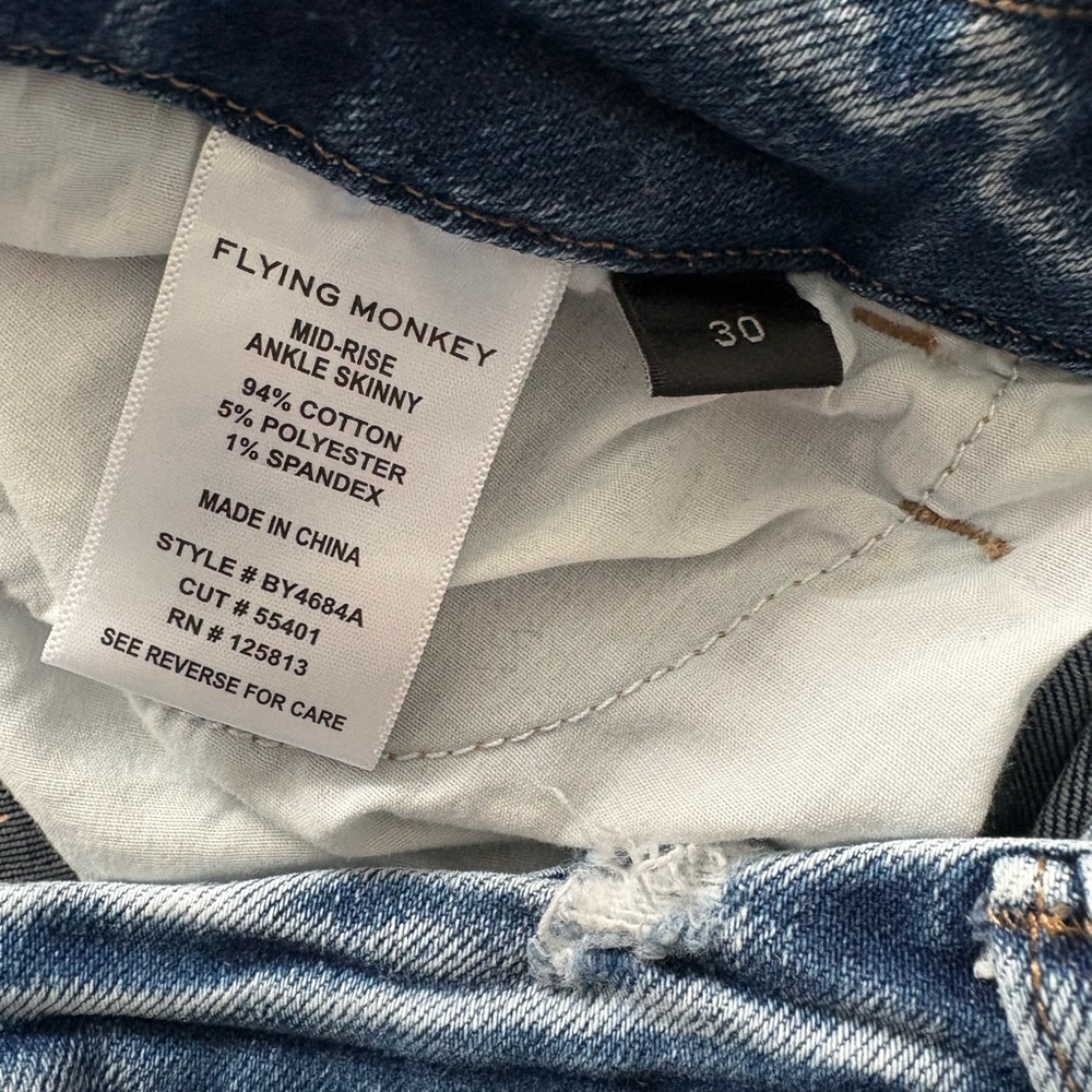 Flying Monkey Cropped Distressed Jeans in Blue Mid-Rise Ankle Skinny - Picture 4 of 5